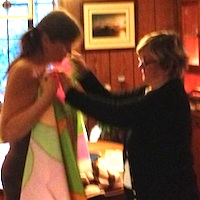 Tina's mother fitting her for a dress